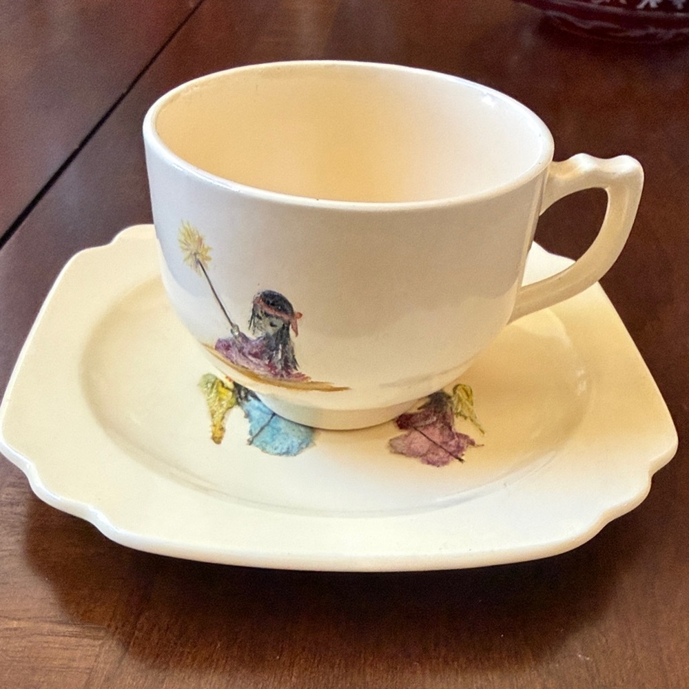 Homer Laughlin HLC hand painted De Grazia Lords Candle demitasse cup & saucer